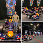 Kevin enjoying his anniversary day out infront of a series of F1 race cars.