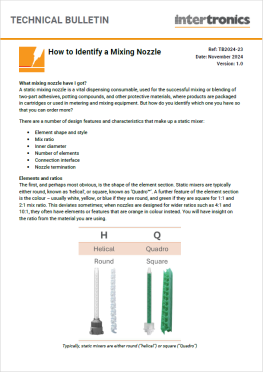 First page of "How to identify a mixing nozzle" - a technical bulletin by Intertronics