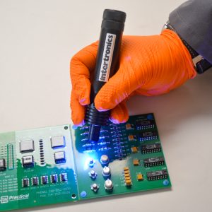 IUV105 LED UV pen curing adhesive on a printed circuit board