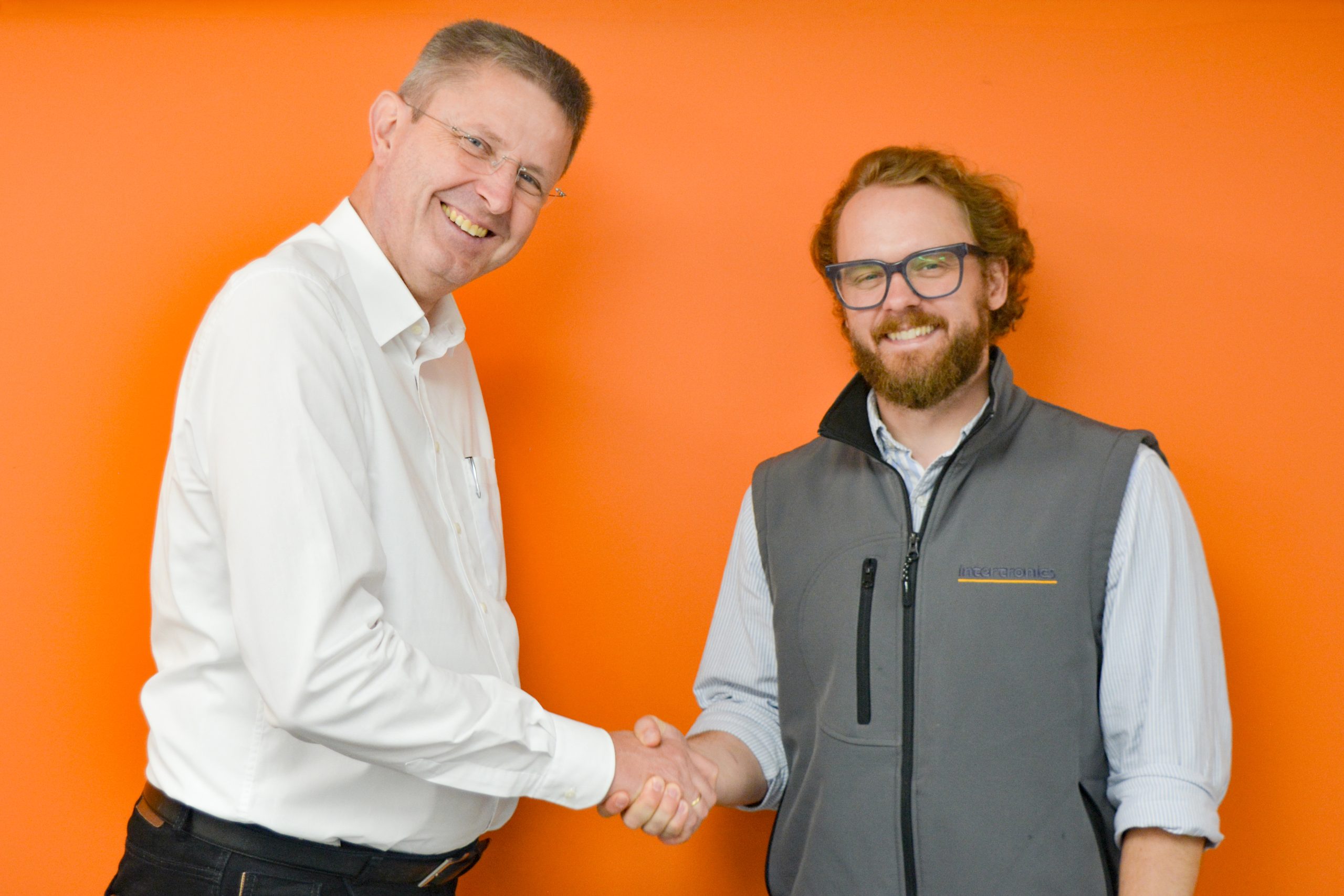 Ludger Wahlers, MD Erichsen (left) shakes hands with Ben Swanson, Joint MD Intertronics, September 2026