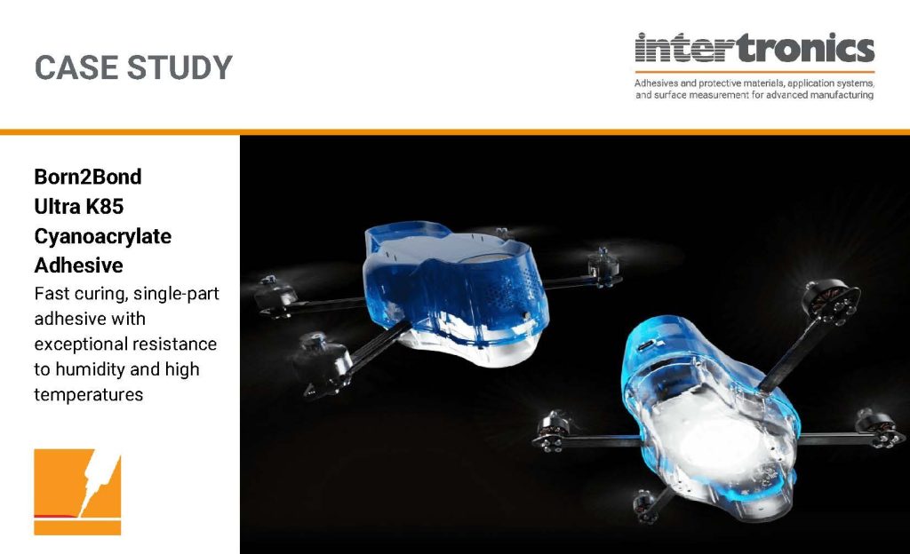 Two white and blue drones use Born2Bond Ultra K85 CA adhesive